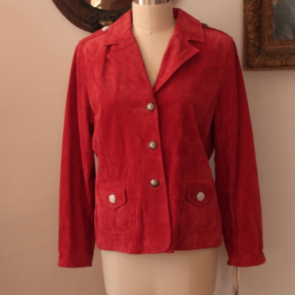 NWT Guillaume Red Suede Jacket with Hammered Metal Buttons